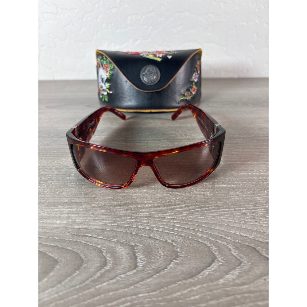 Ed Hardy EHS 004 63-12 120 Tortoise- Swarovski Crystals- Sunglasses w/ Case
